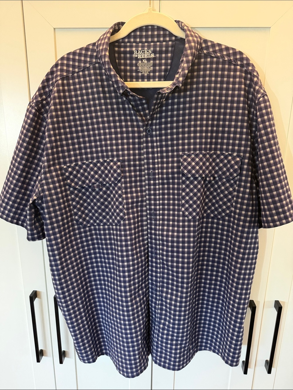 Racks & Reels Men's Blue Check Short-Sleeve Button-Down Shirt Fishing